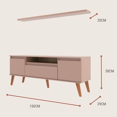 Rack Para Tv Com Prateleira 150cm Retro Mdf Rosa Dallas - On Móveis
