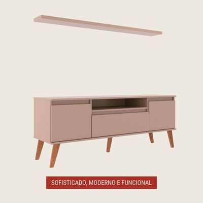 Rack Para Tv Com Prateleira 150cm Retro Mdf Rosa Dallas - On Móveis