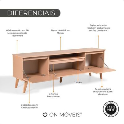 Rack Para Tv 180cm Retro Mdf Rosa Dallas - On Móveis