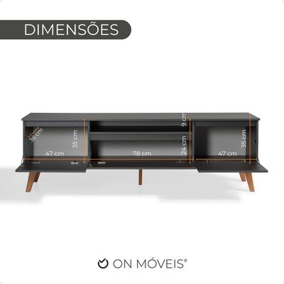 Rack Para Tv 180cm Retro Mdf Grafite Dallas - On Móveis
