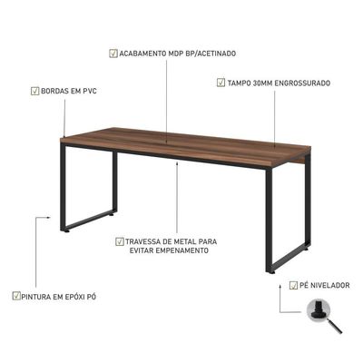 Mesa Kuadra Diretor 180x70x75cm Nogal - Est. Preta Nogal - Est. Preta