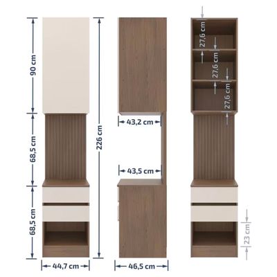 Armário Modulado de Lateral Bartira Lugano com 1 Porta 2 Gavetas 2 Prateleiras Casal – Avelã/Capuccino