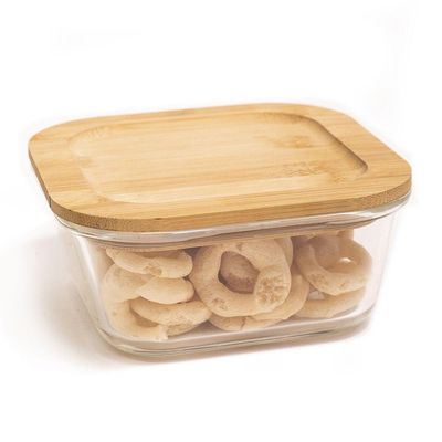 Pote De Vidro Quadrado 800ml Tampa De Bambu Oikos