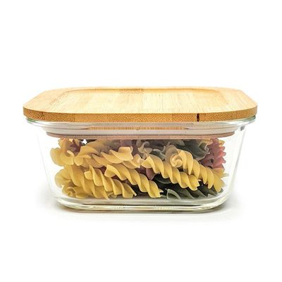 Pote De Vidro Quadrado 800ml Tampa De Bambu Oikos