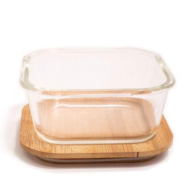 Pote De Vidro Quadrado 800ml Tampa De Bambu Oikos