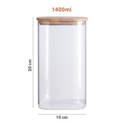 Pote De Mantimentos Quadrado Flat 1400ml Tampa Bambu Oikos