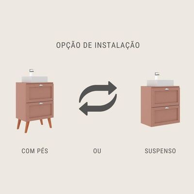 Gabinete Para Banheiro Com Tampo Cuba E Espelheira Organica 60cm Retro Mdf Rosa Milano - On Móveis