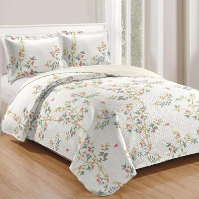 Kit Cobre Leito Colcha Daily Queen 3 Peças Dupla Face Estampado Floral - Floral 20 - 100% Poliéster