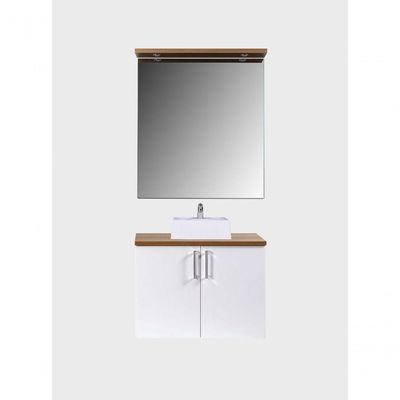 Gabinete Para Banheiro Com Cuba E Espelho Com Led 80cm Mdf Freijo Com Branco Paris - On Móveis
