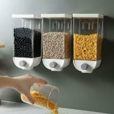 Dispenser De Alimentos De Parede Touch 1 Litro Hermético Para Cereais, Grãos E Mantimentos