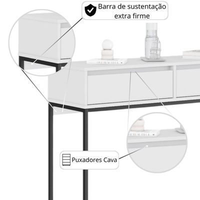 Aparador Moderno Estilo Industrial Com Base Metal 2 Gavetas - Branco Branco