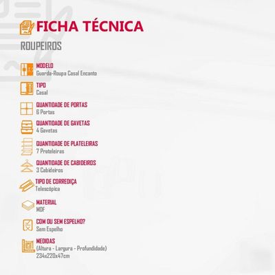 Guarda Roupa Casal 100% Mdf 6 Portas E 4 Gavetas Ruf Imbuia