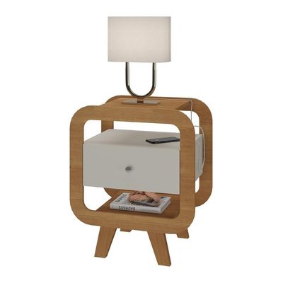 Mesa Lateral Com 1 Gaveta E Portas Usb Multimóveis Cr45304 Cinamomo-off White