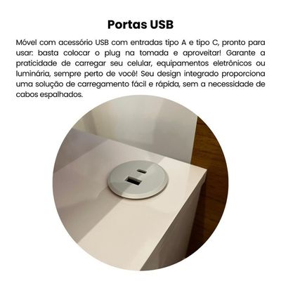 Mesa Lateral Com 1 Gaveta E Portas Usb Multimóveis Cr45304 Cinamomo-off White