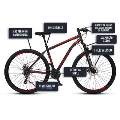 Bicicleta Athena Aro 29 Em Aço Com 21 Marchas Colli Preto Fosco-vermelho