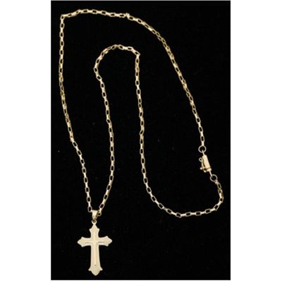 Cordão Tijolinho Com Pingente Cruz Vitoriana Banhada A 18k