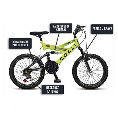 Bicicleta Gps Aro 20 Dupla Suspensão 21 Marchas Colli Amarelo