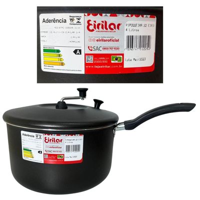 Panela Pipoqueira 22cm 4 Litros Antiaderente Eirilar Preto Preto