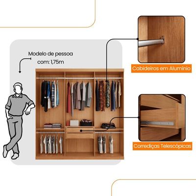 Guarda Roupa Casal Connor 100% Mdf 3 Portas E 2 Gavetas Naturalle