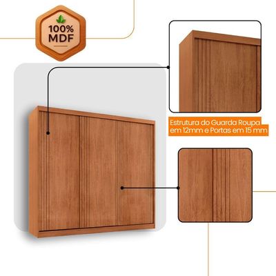 Guarda Roupa Casal Connor 100% Mdf 3 Portas E 2 Gavetas Naturalle
