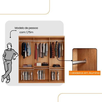 Guarda Roupa Casal Connor Mdf 3pts De Correr Moderna Mobília Naturalle