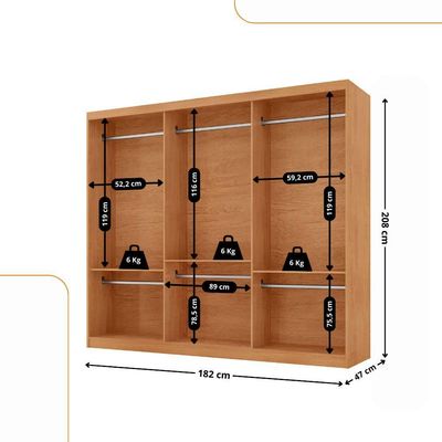 Guarda Roupa Casal Connor Mdf 3pts De Correr Moderna Mobília Naturalle