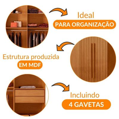 Guarda Roupa Casal Toronto Mdf 8 Portas Moderna Mobília Naturalle