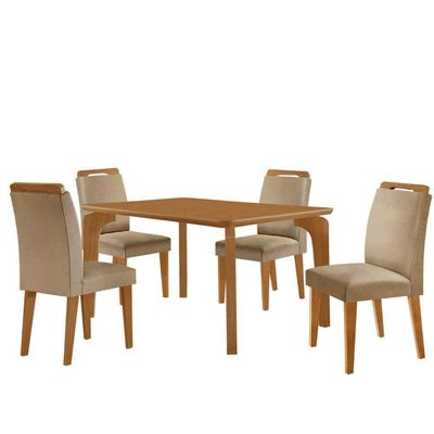 Mesa Liz 120 Mdf Canto Copo E Com 4 Cadeiras Athenas Turim 07/naturalle/naturalle