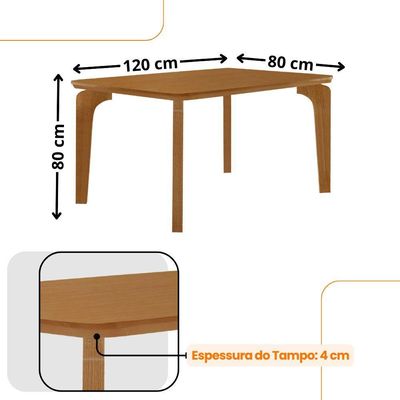 Mesa Liz 120 Mdf Canto Copo E Com 4 Cadeiras Athenas Turim 07/naturalle/naturalle