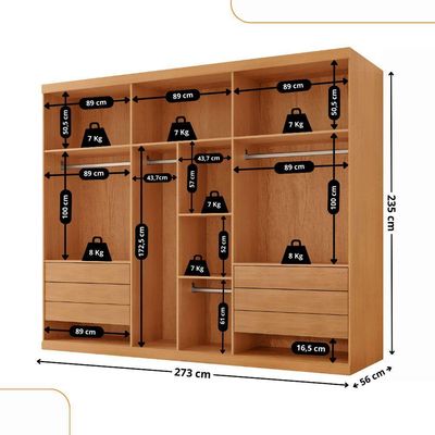 Guarda Roupa Casal Rommeo mdf 6pts 6gvts Moderna Mobília Naturalle/off White