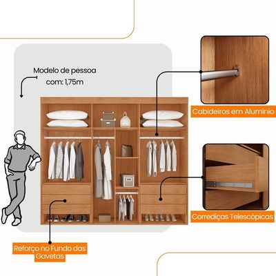 Guarda Roupa Casal Rommeo mdf 6pts 6gvts Moderna Mobília Naturalle/off White