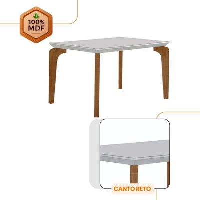 Mesa Para Sala De Jantar Liz 120cm Em Mdf E Vidro Off White/ Imbuia/ Serig. Off
