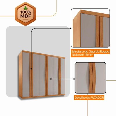 Guarda Roupa Casal Rommeo mdf 6pts 6gvts Moderna Mobília Naturalle/off White