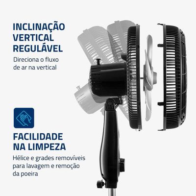 Ventilador De Coluna Mondial 30cm 6 Pás Turbo VT-30C-NB Preto/Prata 110V