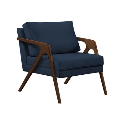 Poltrona Mona Monique Luxo Base Madeira Maciça Mel Veludo Azul