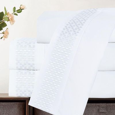 Jogo De Lençol Quadri Casal 4 Peças Micropercal 300 Fios Bordado - Branco - 100% Poliéster