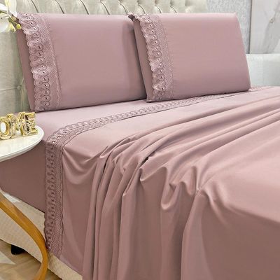 Jogo De Lençol Clara Casal 4 Peças Micropercal 300 Fios Bordado Inglês - Malva - 100% Poliéster