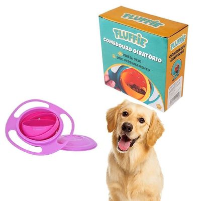 Comedouro Pet Giratório Anti-sujeira Para Cães E Gatos Com Design Higiênico E Fácil Limpeza - Rosa