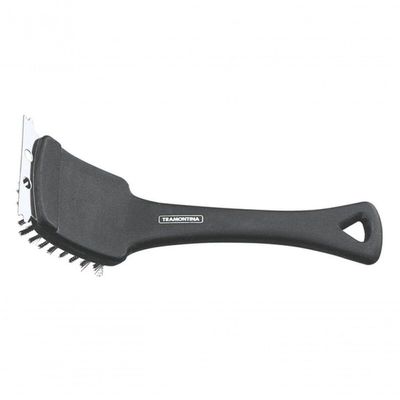 Escova Tramontina Churrasco Com Cerdas Em Aço Inox E Cabo De Polipropileno Preto 21,6cm