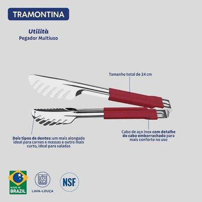Pegador Tramontina Utilitá Vermelho Em Aço Inox Com Cabo Emborrachado 24cm