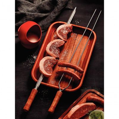 Espeto Duplo Para Churrasco Tramontina Com Lâmina Em Inox E Cabo De Madeira 95cm