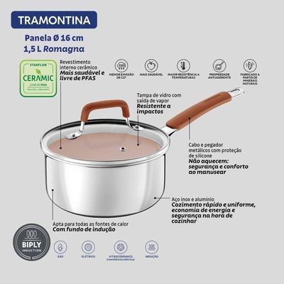 Panela Tramontina Romagna Aço Inox E Alumínio 16cm Com Revestimento Cerâmico Marfim