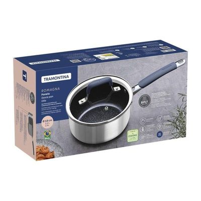 Panela Tramontina Romagna Aço Inox E Alumínio 18cm Com Revestimento Cerâmico Black Stone