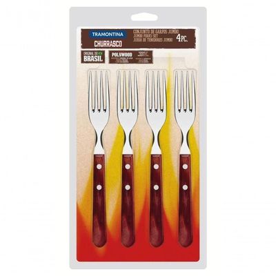 Jogo De Garfos Jumbo Tramontina Polywood Vermelho 4 Peças