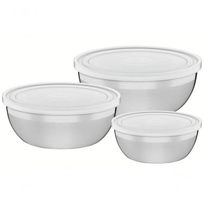 Jogo De Potes Tramontina Freezinox Com Tampa Plástica 3 Peças Práticos Para Cozinha