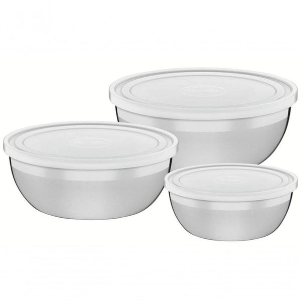 Jogo De Potes Tramontina Freezinox Com Tampa Plástica 3 Peças Práticos Para Cozinha