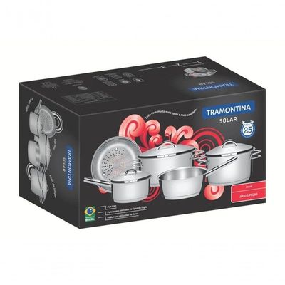 Jogo De Panelas Tramontina Solar Em Aço Inox Com Fundo Triplo 5 Peças