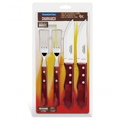 Jogo Para Churrasco Jumbo Tramontina Polywood Vermelho 4 Peças