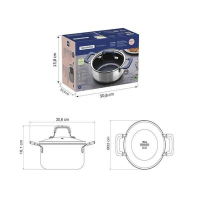 Caçarola Tramontina Romagna Aço Inox E Alumínio 20cm Com Revestimento Cerâmico Black Stone