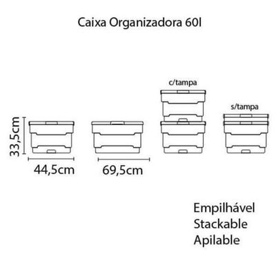 Caixa Organizadora Tramontina T-force Transparente 60 Litros